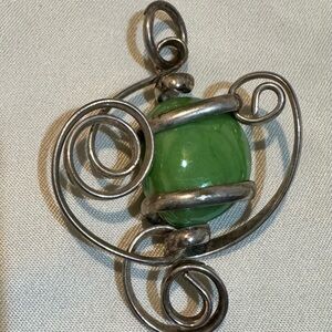 Dichroic art glass green hand made alpaca wire wrapped pendant various stones